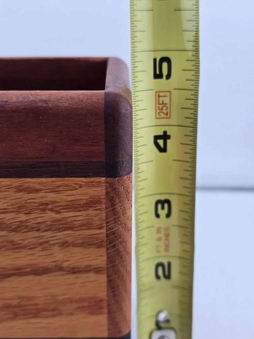 Vintage MCM Wooden Pencil Holder – Multi-Tone Mahogany & Oak – 4.5